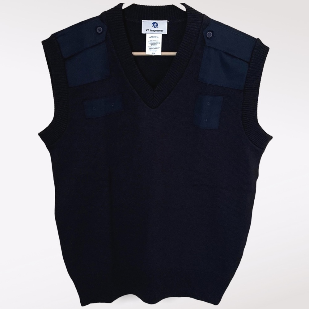 VF Imagewear Knit V-Neck Work Vest Shoulder Canvas Epaulets Blue Men's Medium